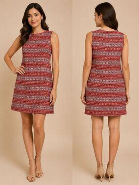 Nardis Of Dallas Vtg Red Sleeveless Shift Dress W/Geometric Pattern Small